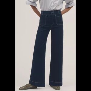 Colette Contrast-Stitch Full-Length Wide-Leg Pants by Maeve Magic Fabric Edition